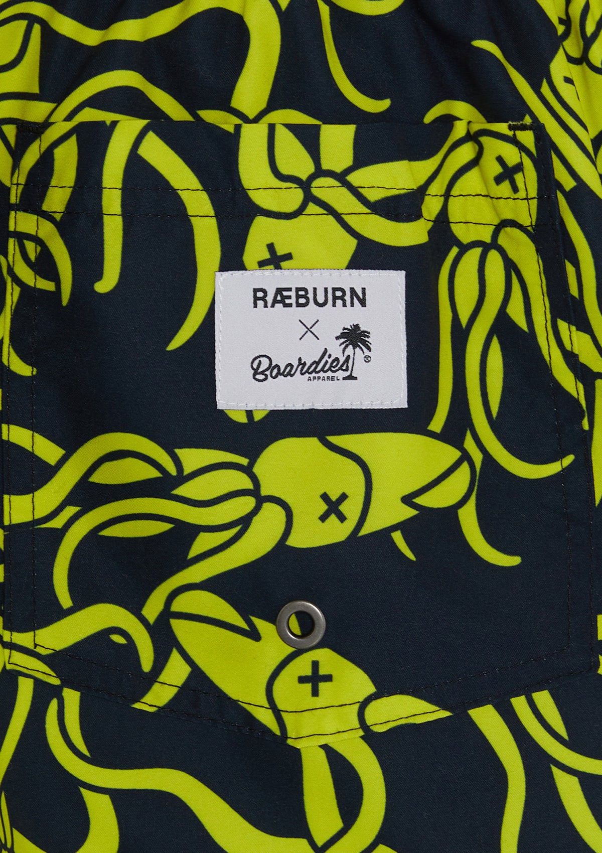 Boardies® X Raeburn Squid Yellow Shorts Pocket Detail