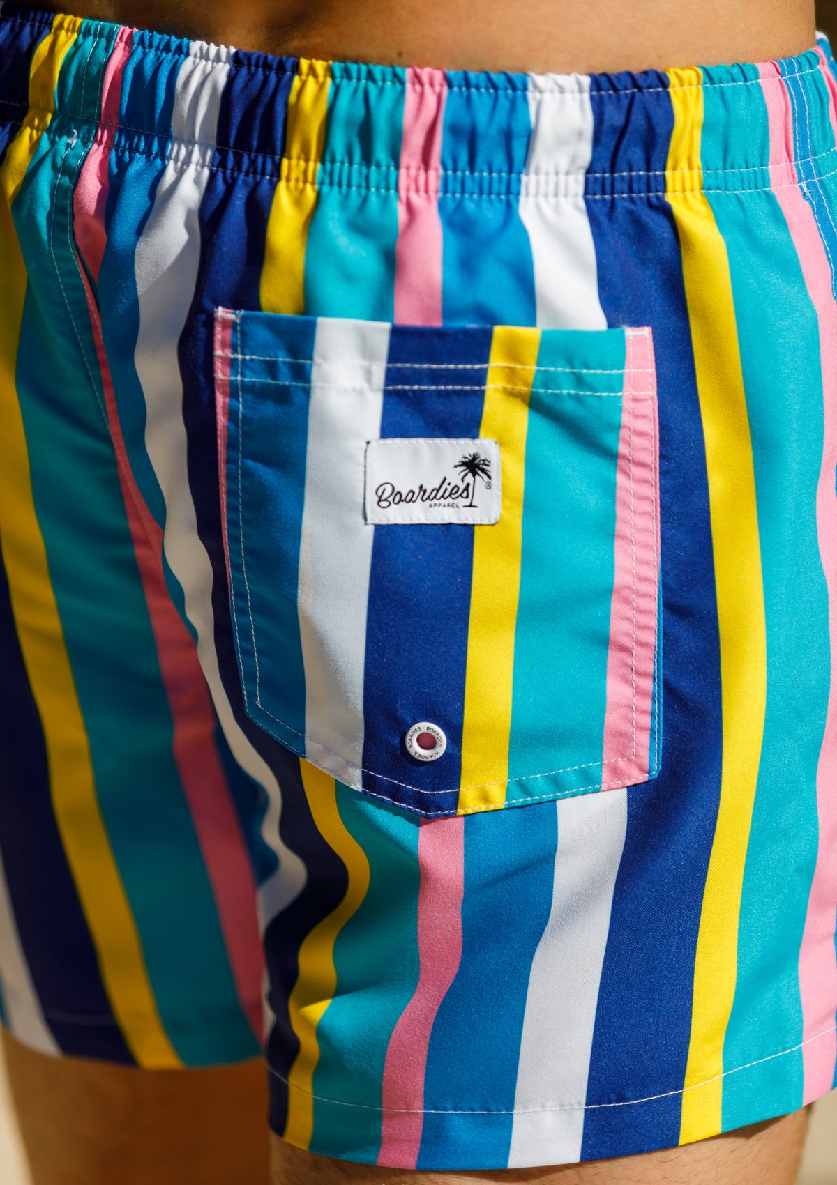 Boardies Crush Stripe Shortie Short Back Logo Close Up