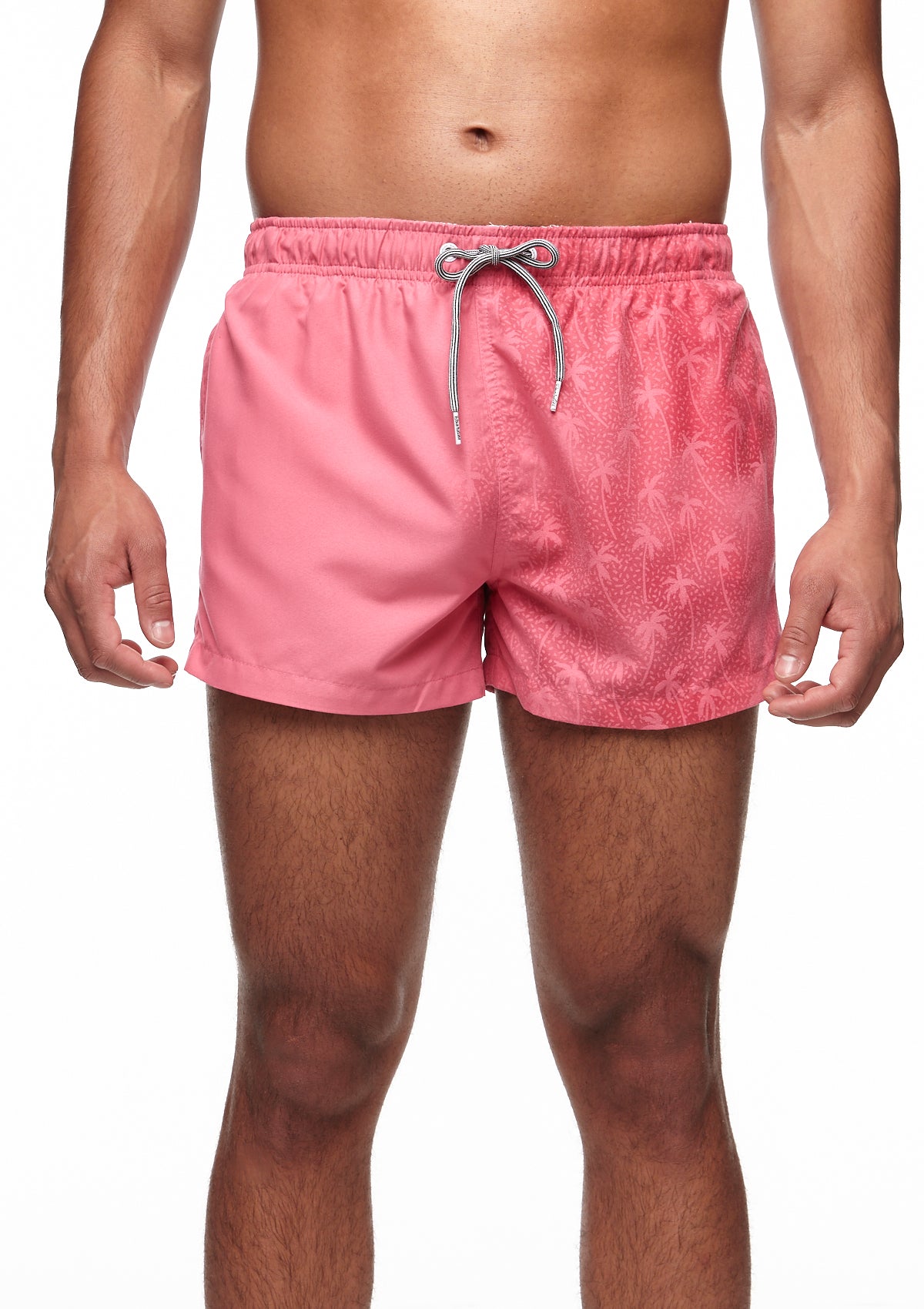Boardies® Rose Pink Water Reactive Palm Tree Shortie Shorts Front