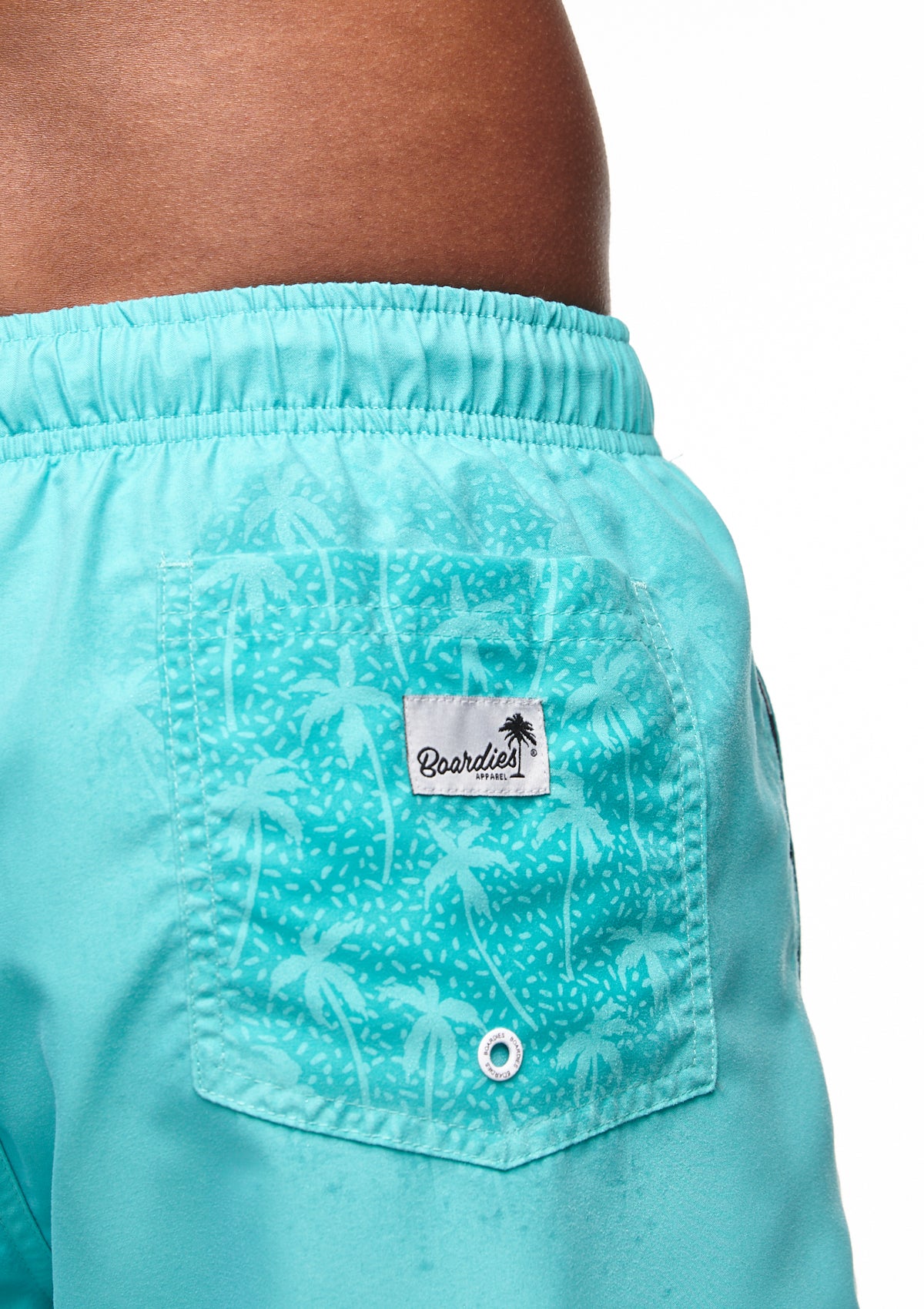 Boardies Ceramic Blue Water Reactive Mid Shorts Pocket Demonstration