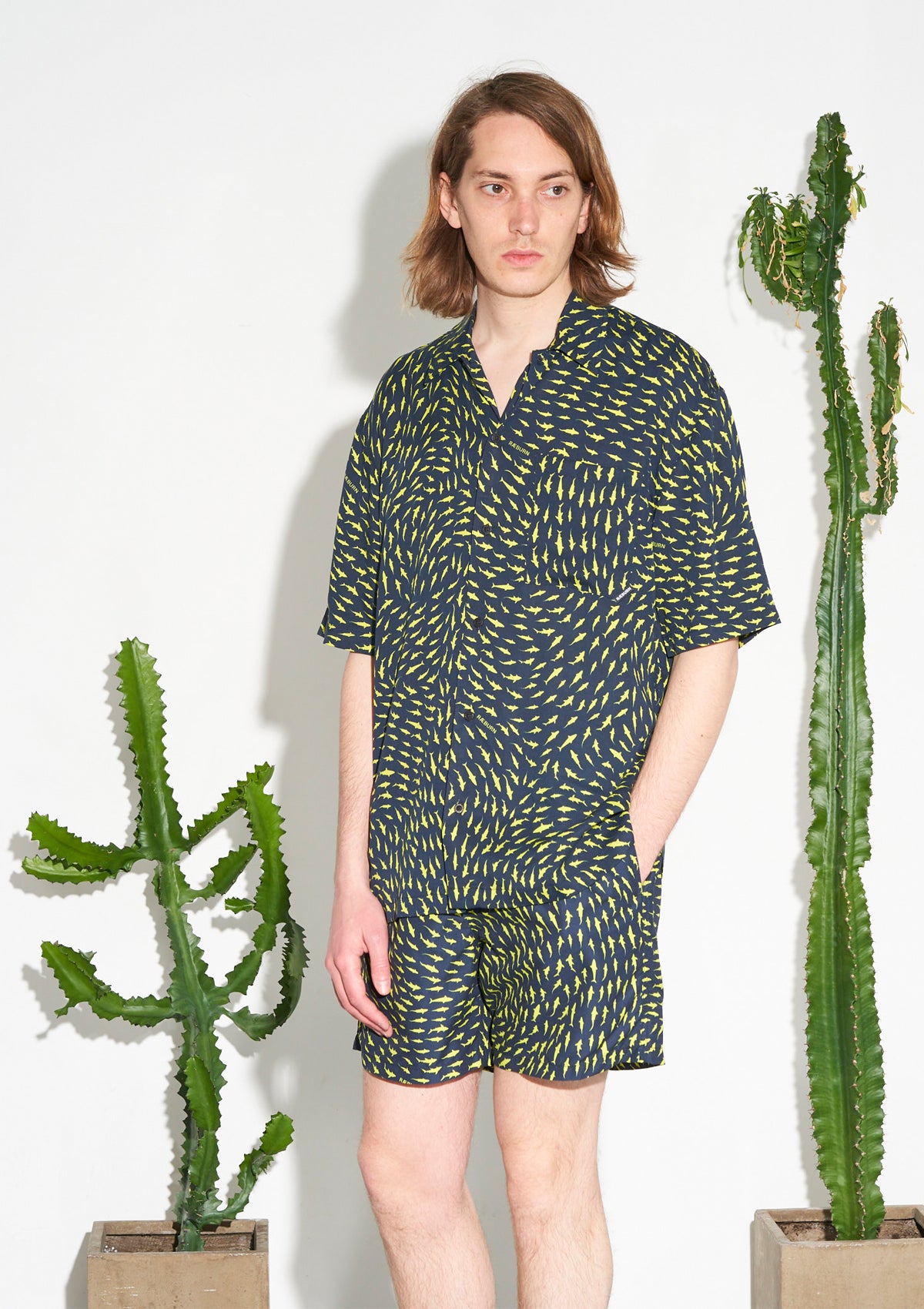 Boardies® X Raeburn Sharks Yellow Mid Shorts and Matching Shirt