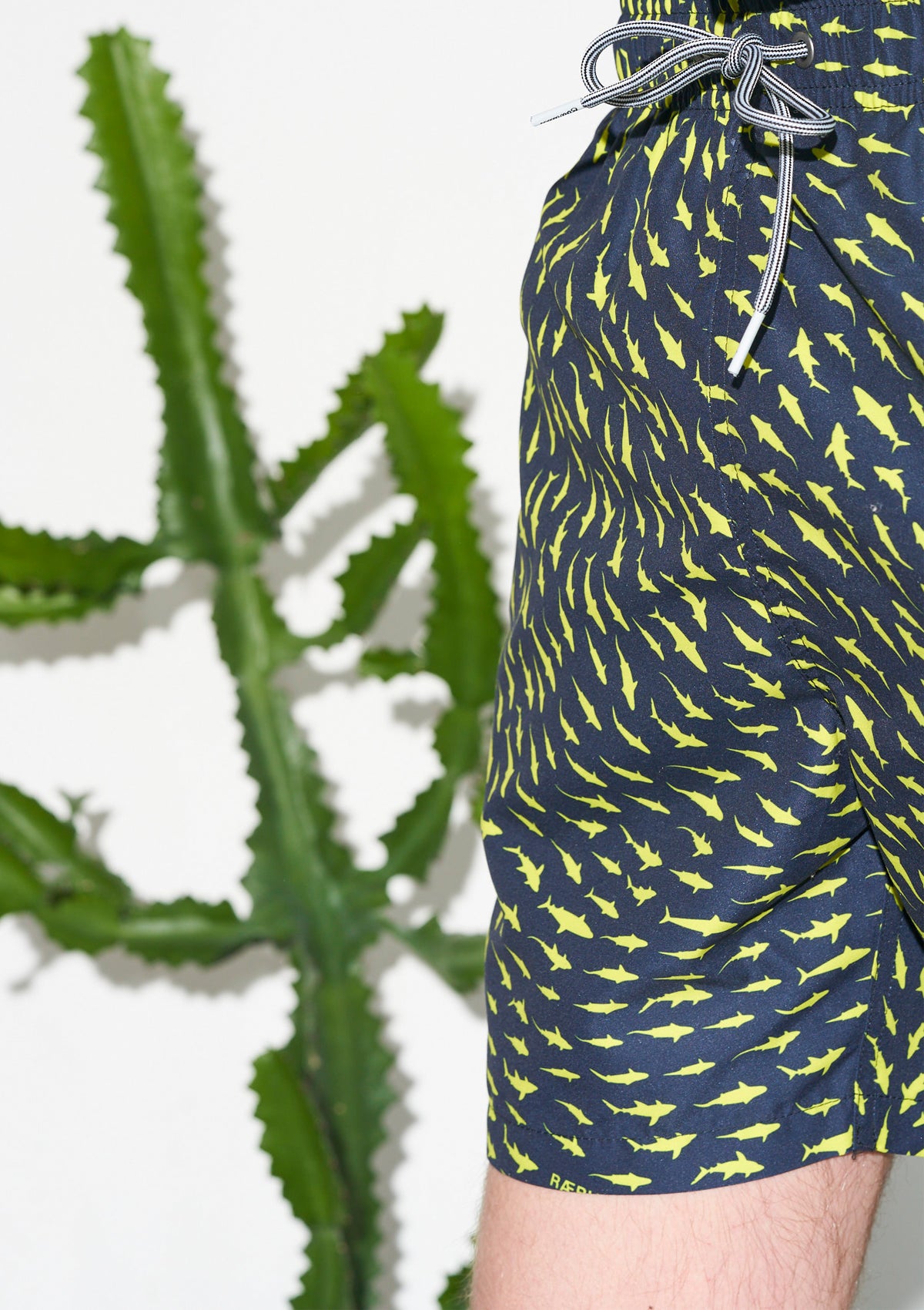 Boardies® X Raeburn Sharks Yellow Mid Shorts Print and Drawcord Detail