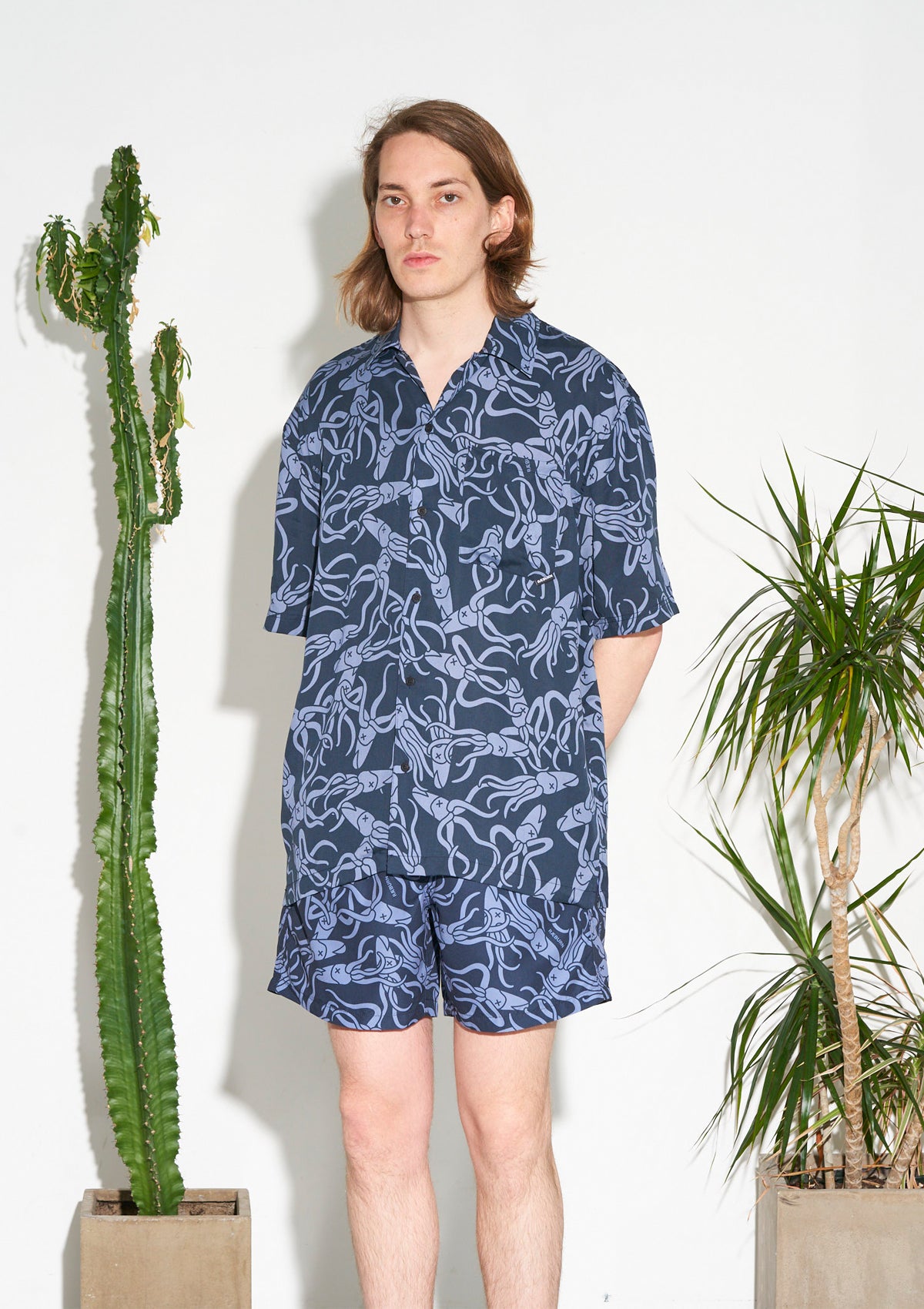Boardies® X Raeburn Squid Grey Short Sleeve Shirt and Matching Mid Shorts