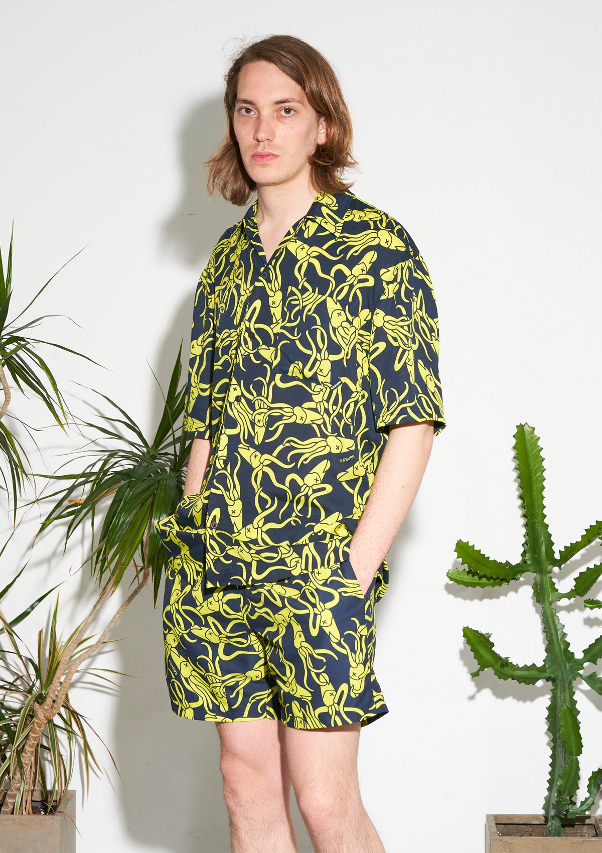 Boardies® X Raeburn Squid Yellow Mid Shorts and Matching Short Sleeve Shirt
