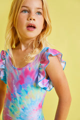 Spiral Tie Dye Ruffle Swimsuit