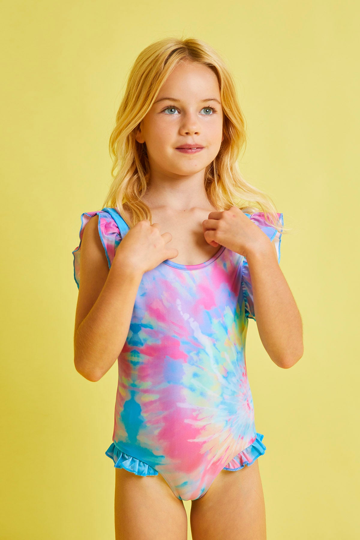 Spiral Tie Dye Ruffle Swimsuit