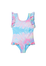 Spiral Tie Dye Ruffle Swimsuit